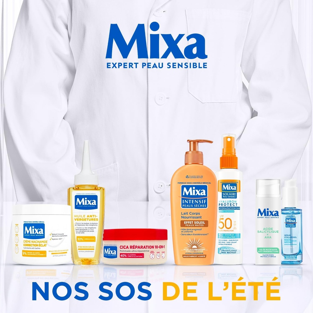 Mixa - Sérum Booster d'Hydratation Hyalurogel - Pour Peaux Sensibles Déshydratées - Hydratant 24h, Repulpant - À l'Acide Hyaluronique Pur, Vitamines B3 + B5 - Hypoallergénique - 30 ml