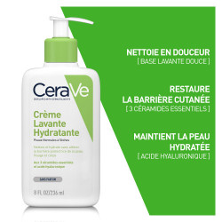 CERAVE Crème Lavante Hydratante visage et corps peaux sèches - 236ml