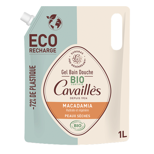 CAVAILLÈS ÉCO-RECHARGE GEL BAIN DOUCHE BIO Huile de Macadamia Peaux Sèches 1L