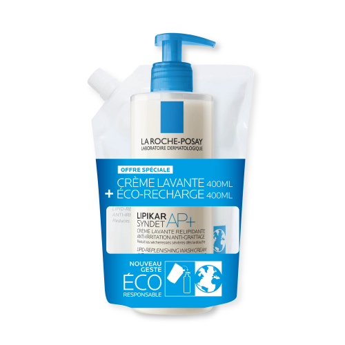 LA ROCHE POSAY LIPIKAR Duo Crème Lavante Relipidante Anti-irritations + Éco-Recharge - Lot de 2x400ml