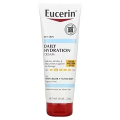 Eucerin, Crème hydratante quotidienne, 2 en 1 hydratation + écran solaire, SPF 30, Sans parfum, 226 g