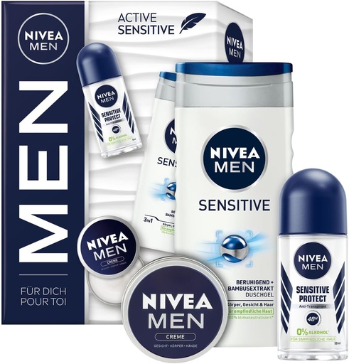 NIVEA MEN Active Sensitive Coffret cadeau avec produits de soin hydratants  